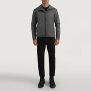
Wesley Grey Hooded Windbreaker Jacket - Lateral Side Profile View Showing Sleeve Cut & Athletic Taper Fit