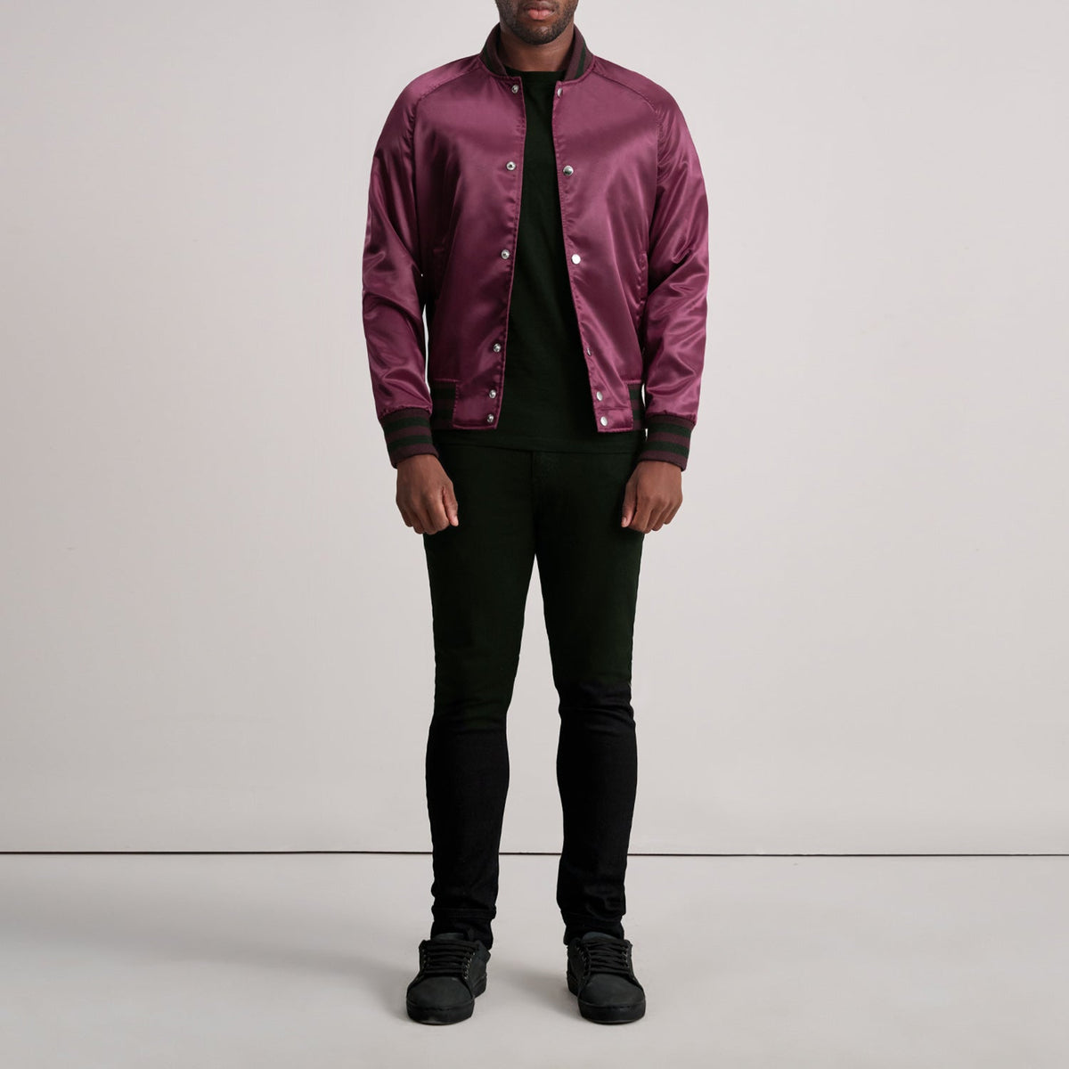 Close-Up Detail of Varsity &amp; Button Hardware on Xander Maroon Varsity Jacket