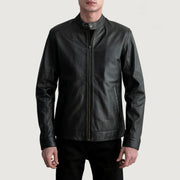 Zen Black Leather Biker Jacket in Black Sheepskin Leather - Front Profile View &amp; Tailored Silhouette | Buy Online