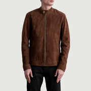 Zen Brown Suede Biker Jacket - Lateral Side Profile View Showing Sleeve Cut &amp; Athletic Taper Fit