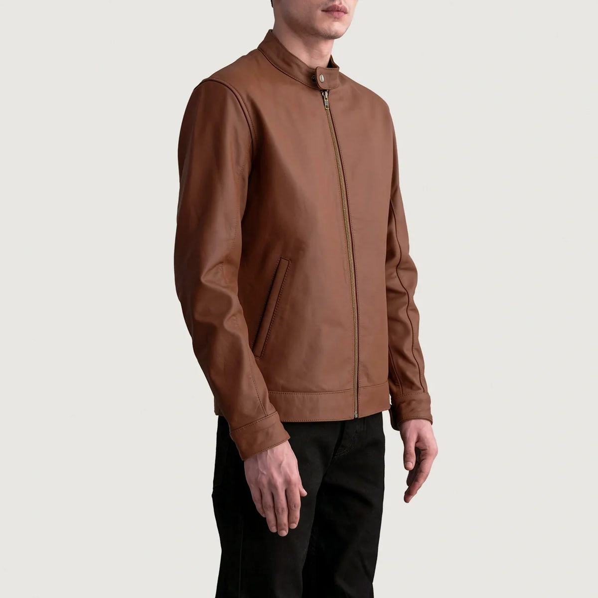 Matte Brown Cowhide Leather Biker Jacket - Back View Showing Tailored Shoulder Fit &amp; Clean Hemline