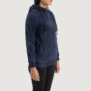 Blue Sheepskin suede Jacket - Back View Showing Tailored Shoulder Fit &amp; Clean Hemline